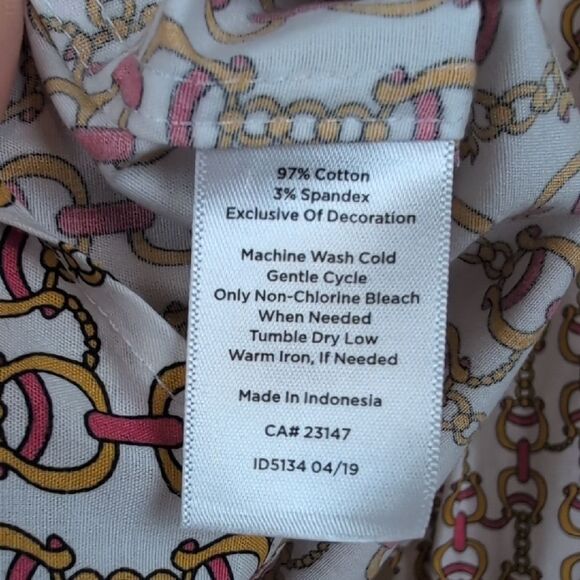 Talbots Non-Iron Equestrian Chain Print Button Front Shirt Top Size 12 - Picture 8 of 10